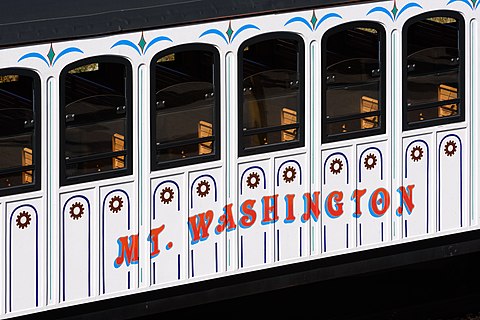 Close-up of Mount Washington Cog Railway passenger car