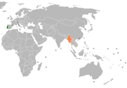 Location of Portugal and Myanmar