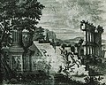Mythological composition referring to ancient Corinth- ruins, antiquities, Chimera and Bellerophon riding Pegasus - Dapper Olfert - 1688.jpg
