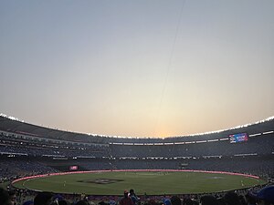 The 132,000-capacity Narendra Modi Stadium is the largest cricket stadium by capacity in the world Narendra modi stadium 2023 Final between India and Australia.jpg