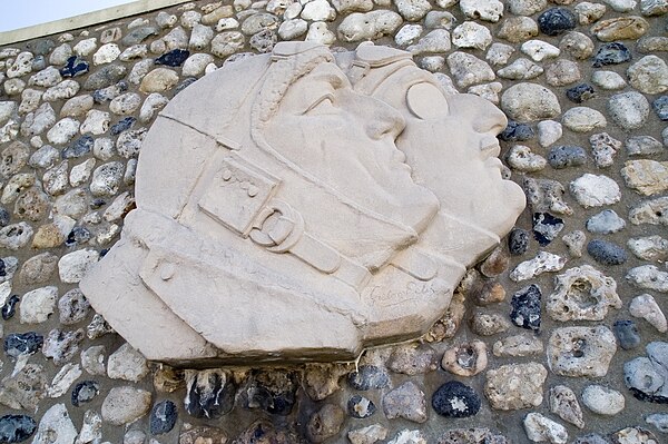 Carving on the wall of the museum in Étretat, France, honoring Nungesser and Coli