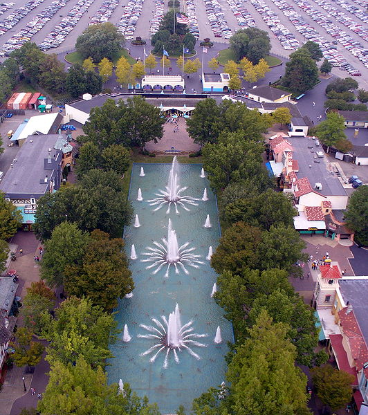 The park entrance as seen from the observation deck of the replica Eiffel Tower