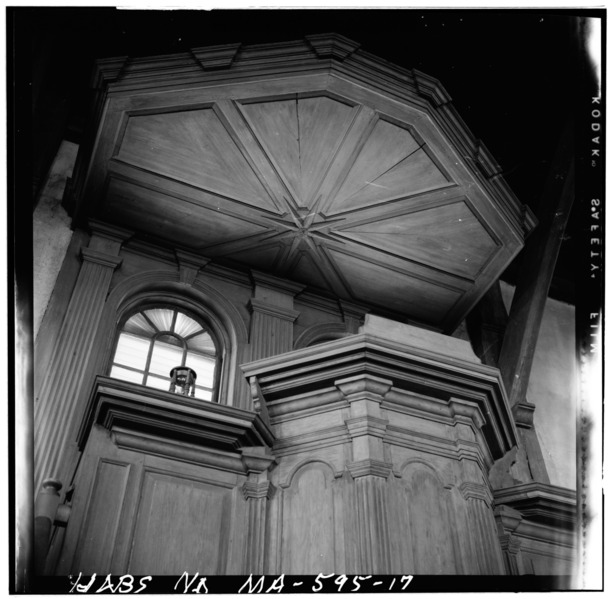 File:PULPIT AND SOUNDING BOARD - Old Ship Church, 88 Main Street, Hingham, Plymouth County, MA HABS MASS,12-HING,5-31.tif