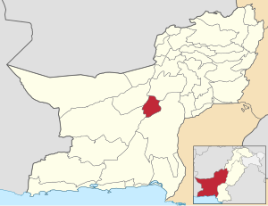 Map of Balochistan with Surab District highlighted in maroon