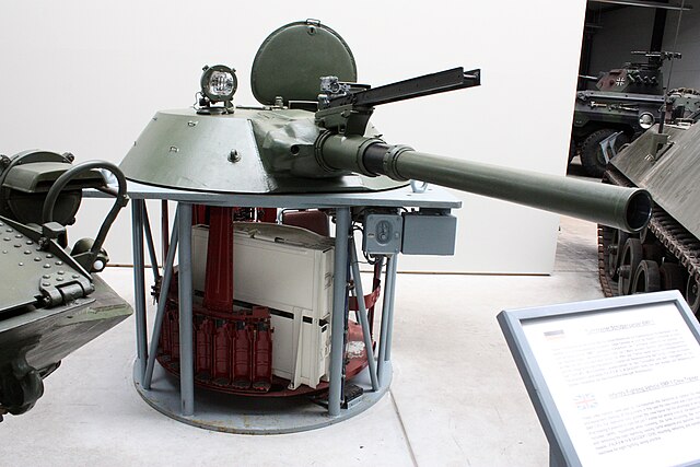 Detailed view of a BMP-1 turret showing the 73 mm gun tube of the 2A28