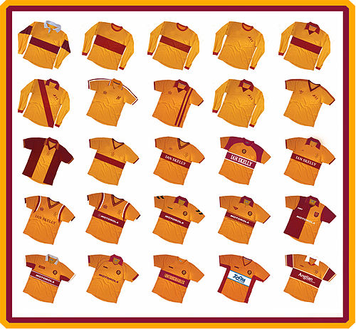 A montage of Motherwell F.C. kits from 1935 to 2006