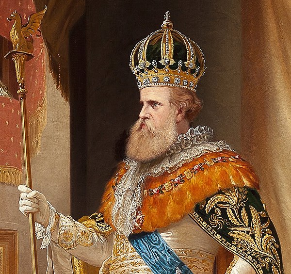 Emperor Pedro II wearing the collar of the order and elements of the Imperial Regalia. Detail from a portrait by Pedro Américo