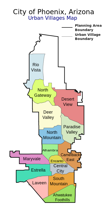 Map of the urban villages of Phoenix