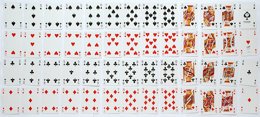 English pattern pack by Piatnik of Austria. The English pattern is also known as the Anglo-American or International pattern. Piatnikcards.jpg