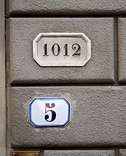 Napoleonic and current civic numbering Piazza degli Strozzi 5, casa adorni, antica numerazione, 01.jpg