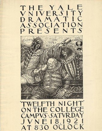 Poster advertising performances of Twelfth Night by Yale University Dramatic Association, New Haven, Connecticut, 1921