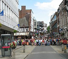 Shrewsbury's town centre contains the Darwin, Pride Hill and Riverside shopping centres, as well as more traditional historic retail areas. PridehillCB.jpg