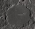 English: Ptolemaeus lunar crater as seen from Earth with satellite craters labeled