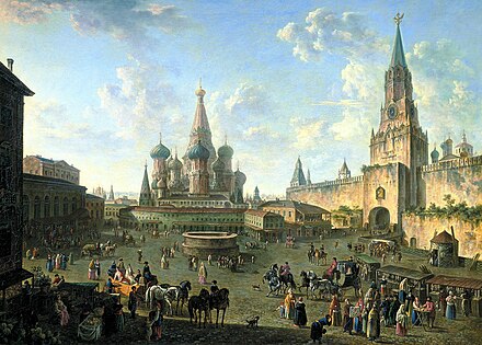 Scene in Red Square, Moscow, 1801. Oil on canvas by Fedor Yakovlevich Alekseev.
