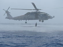 SH-60B Seahawk helicopter from HSL-49 conducting SAR jumps training in the vicinity of Guam in 2008 while embarked in USS Princeton (CG-59). SH-60B Seahawk helicopter SAR jumps 2008.jpg