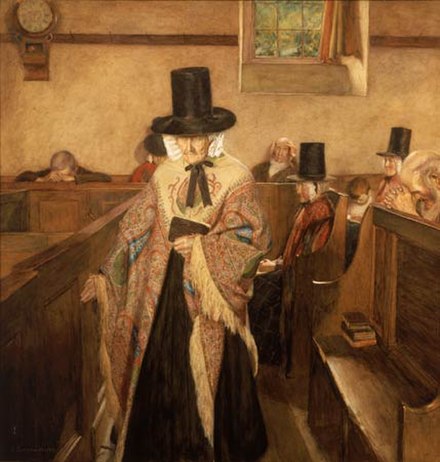 Salem by Sydney Curnow Vosper (1908), a painting notorious for the belief that the face of the devil was hidden in the main character's shawl