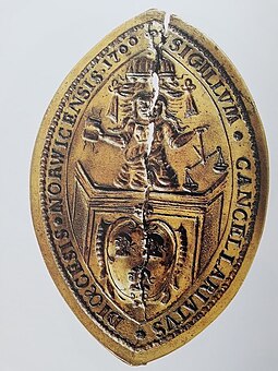 Seal of Thomas Tanner as Chancellor of the Diocese of Norwich (1700) Sceau de Thomas Tanner.jpg