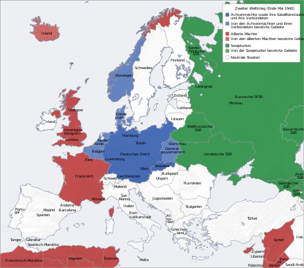 Political situation in Europe in May 1940 Second World War Europe 05 1940 de.svg