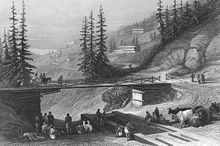 The bridge connecting Shimla with Chhota Shimla, originally erected in 1829 by Lord Combermere, Shimla, the 1850s