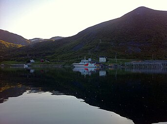 View of the ferry stopping at Skjånes