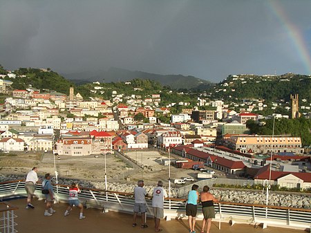 View of the town from visiting cruise ship StGeorgeGrenada.jpg