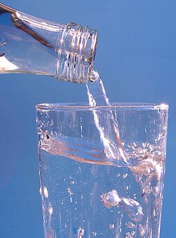 Water (H
2O) is the most familiar oxygen compound. Stilles Mineralwasser.jpg
