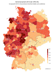 Stimmenanteil der SPD bei der Europawahl 2014 in %, Kreiseinteilung 2018