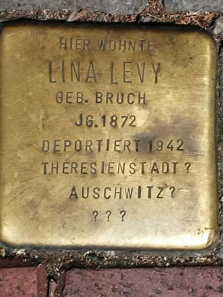 File:Stolperstein Lina Levy.jpg