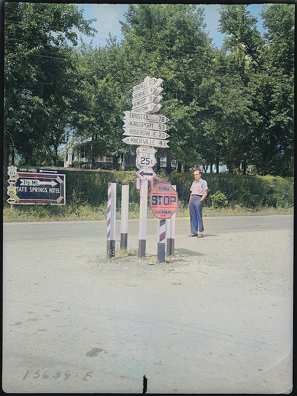 The crossroads of US 11W and US 25E in old Bean Station, circa 1942