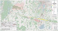 Flugbahnprojektion und Streufeldkarte mit 253 dokumentierten Fundpositionen von Tscheljabinsk-Meteoriten