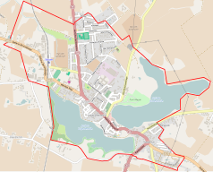 Mapa konturowa Sztumu, w centrum znajduje się punkt z opisem „Sztum”