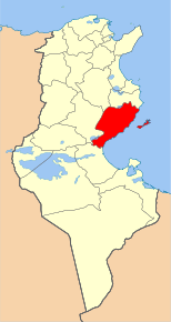 Harta guvernoratului Sfax în cadrul Tunisiei