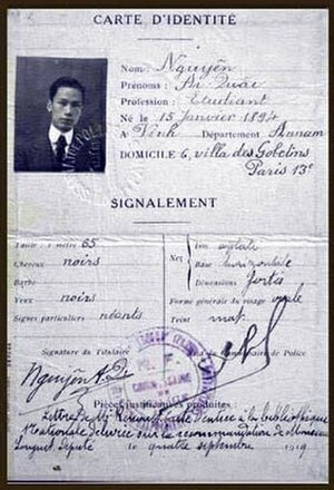 Nguyễn Ái Quốc's identity card issued by the French government in 1919