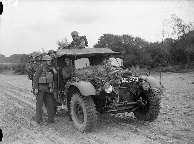 GS truck and infantry section on a training exercise, Aldershot, November 1939