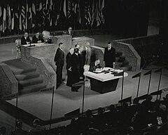 Image 2US Secretary of State Dean Acheson signing the Treaty of Peace with Japan, 8 September 1951 (from History of Japan)