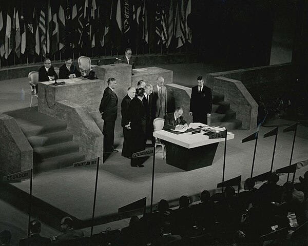 U.S. Secretary of State Dean Acheson signing the Treaty.