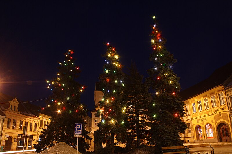 File:Trees with Christmas lighting at december 2010 in Karlovo náměstí in Třebíč, Třebíč District.jpg