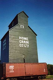 Home Grain Co. wooden cribbed elevator at the Ukrainian Cultural Heritage Village in Alberta UCHV elevator.jpg