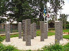 Memorial for the dead Belgian UNAMIR personnel in Kigali, Rwanda. UNAMIR Belgian soldiers memorial.jpg
