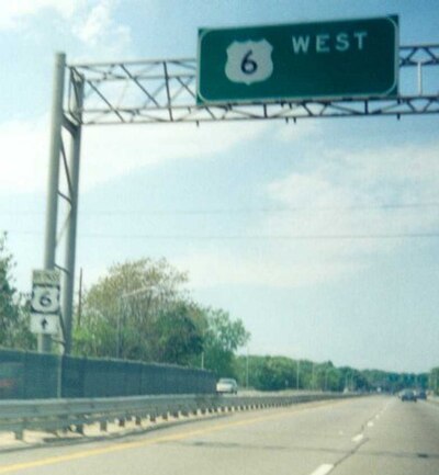 US 6 Byp. sign on the Roberts Expressway, now US 6