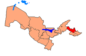Harta regiunii Namangan în cadrul Uzbekistanului