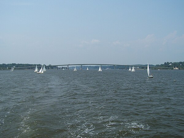 Severn River with the Naval Academy Bridge in the distance