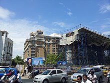 Construction of the Chennai Metro line in front of the hotel View from Chennai Street ITC Chola 7 Star hotel Chennai 105620.jpg