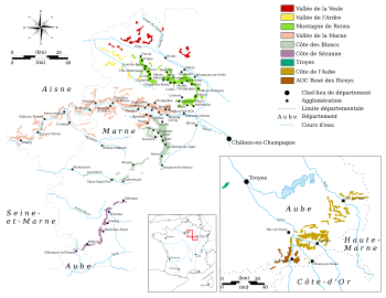 Viticultural zones in the Champagne region Vignobles champagne.svg