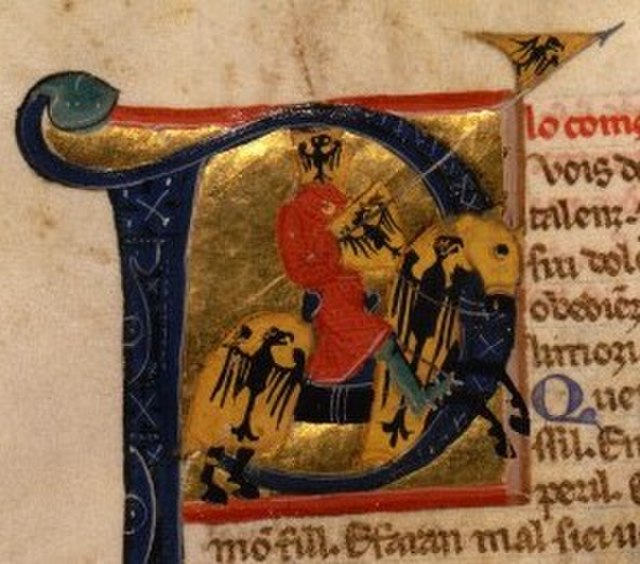 William IX of Aquitaine portrayed as a knight, who first composed poetry on returning from the Crusade of 1101