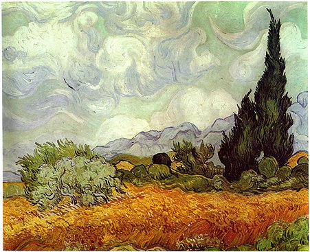 A Wheat Field, with Cypresses, September 1889, National Gallery, London (F615)