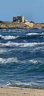 Rough sea outside Torre dell'Ovo, Italy.