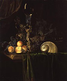 Still life with luxury vessels and fruits on a dark table cloth, 1659, Gemäldegalerie