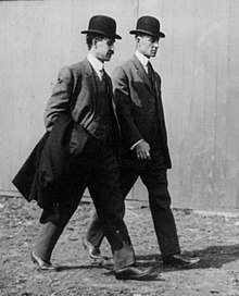The Wright brothers at the Belmont Park Aviation Meet in 1910 near New York