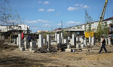 Pile foundations in Yakutsk, a city underlain with continuous permafrost.